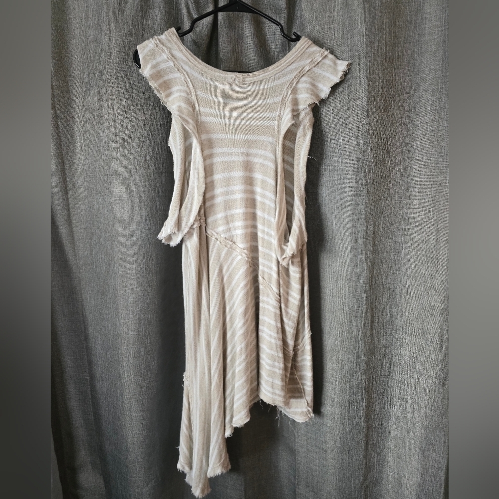 Free People Between The Lines Striped Linen Blend Mini Dress Small Asymmetrical - Picture 3 of 5